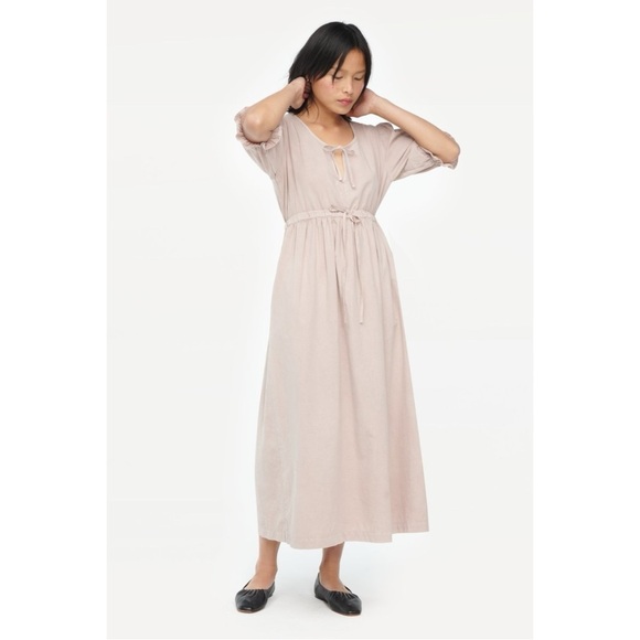 Lacausa Sappho Midi Dress Mushroom Size Large Neutral Cottage Prairie Ethereal - Picture 4 of 15